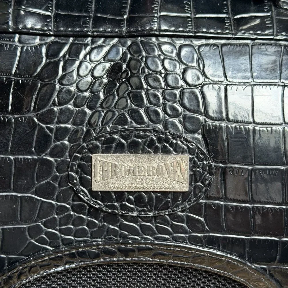 Chrome Bones Pet Carrier In Black Alligator Leather Travel Bag Small Dogs